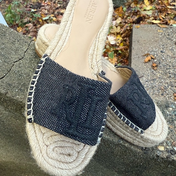 Polo Ralph Lauren Black and Tan Espadrille Slides - Picture 4 of 4
